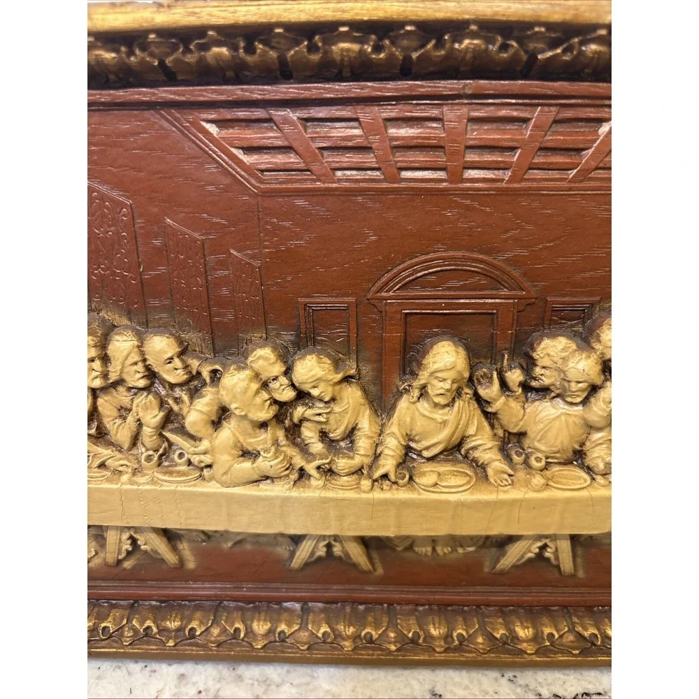Vintage DaVinci's Last Supper resin plaque Jesus Christianity Judas ~Please Read